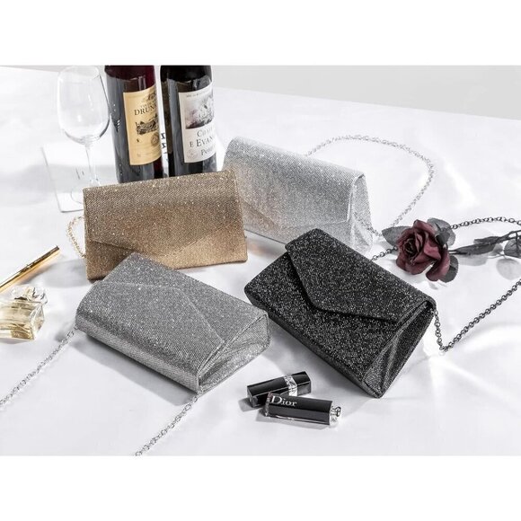 Women Gray Sparkly Rhinestone Clutch - Picture 5 of 8